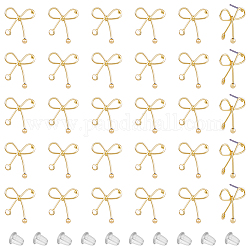 SUPERFINDINGS 30Pcs Bowknot Stud Earrings Iron Stud Earring Findings Earring Posts Stud Earrings with 50Pcs Plastic Ear Nuts for Earring DIY Jewelry Making, Hole: 1.5mm, Pin: 0.7mm