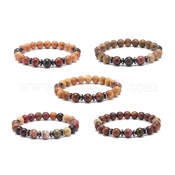 Jaspe polychrome naturel/pierre picasso/jaspe picasso et bracelet extensible en perles de bois, bijoux de yoga pour femmes, couleur mixte, diamètre intérieur: 2-1/8 pouce (5.4 cm)
