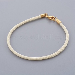 Création de bracelet en cordon de coton tressé, avec fermoirs en 304 acier inoxydable, or, mousseline de citron, 8-5/8 pouce (21.8 cm), 3mm