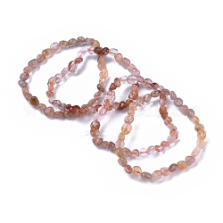 Bracelets extensibles en perles de quartz rutile rouge naturel, pierre roulée, pépites, diamètre intérieur: 2~2-1/4 pouce (5.2~5.6 cm)