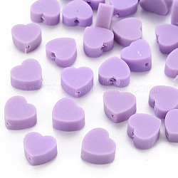Abalorios de arcilla polimérica hechos a mano, corazón, púrpura medio, 8~9x9~10x3~5mm, agujero: 1.2 mm