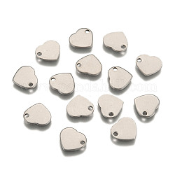 304 Stainless Steel Stamping Blank Tag Flat Heart Charms Pendants, Stainless Steel Color, 11x10x1mm, Hole: 1mm