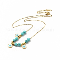 Placage ionique (ip) 304 coquille en acier inoxydable émail mauvais œil pendentif colliers, colliers de perles turquoises synthétiques pour femmes, véritable 18k plaqué or, 15.87 pouce (40.3 cm)