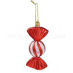 Décorations de pendentifs de bonbons en plastique galvanoplastie de noël, Ornements suspendus pour arbre de Noël en corde de nylon, rouge, 181mm
