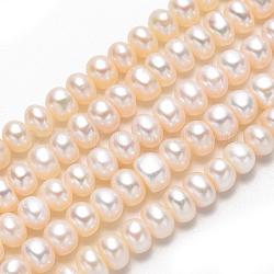 Natural Cultured Freshwater Pearl Beads Strands, Rondelle, White, 6~7mm