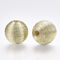 Wood Beads Covered with Polyester Cord Wire, Round, Gainsboro, 16~17x15.5~16mm, Hole: 3~4mm