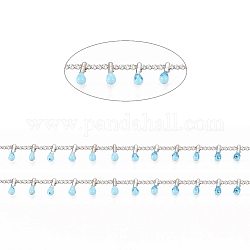 Handgefertigte Perlenkette aus Messing, Panzerketten, mit Emaille, langlebig plattiert, ungeschweißte, mit Spule, Himmelblau, 2x1.5x0.8 mm, Charme: 6x2x2mm, ca. 32.8 Fuß (10m)/Rolle