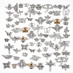 Hobbiesay 2 imposta 2 pendenti in lega di stile tibetano in stile, farfalla e libellula e api, argento antico, 9.5~31.5x11~28.5x1~3mm, Foro: 1.2~2 mm, 1 set/stile