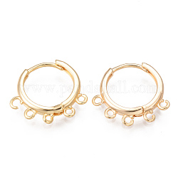 Brass Huggie Hoop Earring Findings, Nickel Free, with 5 Loops, Ring, Real 18K Gold Plated, 18x20x3mm, Hole: 1mm, Pin: 0.8mm