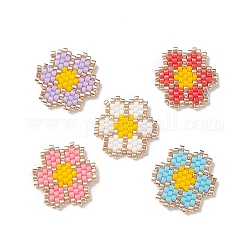 Handmade Japanese Seed Beads, Loom Pattern, Flower, Mixed Color, 18x2mm