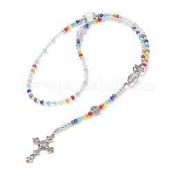 Glasperlen-Rosenkranz-Perlenketten, Heilige Benedikt- und Kreuz-Religions-Halskette aus Legierung, Farbig, 27.95 Zoll (71 cm)