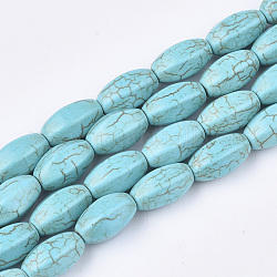 Chapelets de perles en turquoise synthétique, ovale, turquoise foncé, 14~14.5x9x8mm, Trou: 1mm, Environ 28 pcs/chapelet, 15.7 pouce