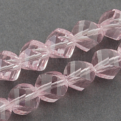 Fili di perline in vetro, sfaccettato, twist, perla rosa, 8x7~8x8mm, Foro: 1 mm
