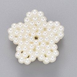 Plastique de pinces à cheveux griffes, avec des perles d'imitation en plastique ABS et des accessoires en fer, fleur, blanc, 27x28.5x24mm