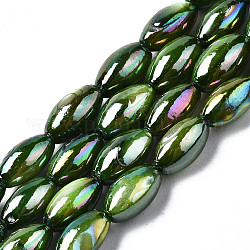 Shell perle d'acqua dolce fili, ab colore placcato, tinto, riso, verde oliva scuro, 7~8x4mm, Foro: 0.9 mm, circa 50~52pcs/filo, 14.57 pollice ~ 15.35 pollici (37~39 cm)