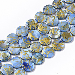 Drawbench Süßwasserschale Perlen Stränge, gefärbt, Flachrund, königsblau, 10.5~11.5x2~3 mm, Bohrung: 1 mm, ca. 32 Stk. / Strang, 14.17 Zoll ~ 14.45 Zoll
