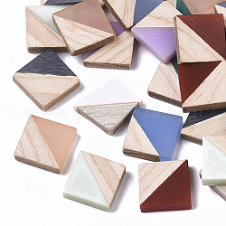 Cabochons bicolores en résine et bois, carrée, couleur mixte, 13x13x3mm
