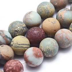 Natürliche Aqua Terra Jaspis Perlen Stränge, matt, Runde, 10 mm, Bohrung: 1 mm, ca. 41 Stk. / Strang, 15.9 Zoll (40.5 cm)