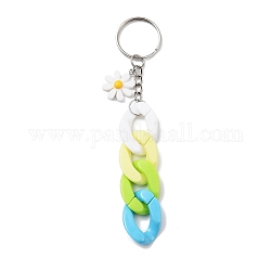 Porte-clés en chaîne gourmette en acrylique, avec breloque marguerite en résine et anneau porte-clés en fer, colorées, 12.8~13 cm