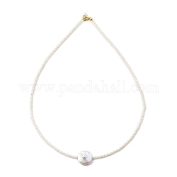 Collares con cuentas de semillas japonesas toho, con perlas de agua dulce cultivadas naturales y cierres de anillo de resorte de latón, blanco, 16.14 pulgada (41 cm)