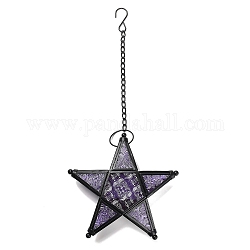 Стеклянный подсвечник с тиснением пятиугольной звезды, Контейнер для хранения свечей, украшение паба, синий фиолетовый, 45.6 см