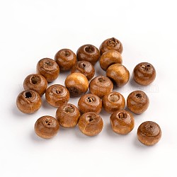 Perle di legno naturale tinte, tondo, bello per fare regali per bambini,  piombo libero, caffè, misura:circa6~7mm larghezza, 5~6 mm di altezza, Foro: 1.5 mm, circa 14600pcs/1000g