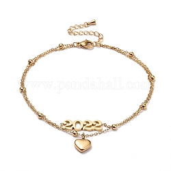2022 breloque coeur bracelet de cheville pour femme, placage ionique (ip) 304 bracelet de cheville multi-brins en acier inoxydable pour le cadeau du nouvel an, or, 8.66 pouce (22 cm)