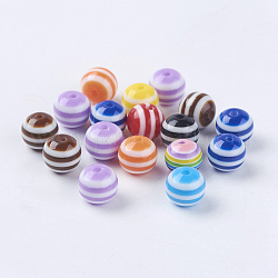Mixed Color Round Striped Resin Chunky Beads, Lined, about 8mm in diameter, hole: 2 mm