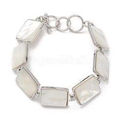 Natural White Shell Link Chain Bracelets, Platinum Brass Jewelry for Women, Cadmium Free & Lead Free, Rectangle, 8-1/8 inch(20.7cm)
