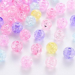 Perles en acrylique transparentes craquelées, ronde, couleur mixte, 8x7mm, Trou: 1.8~2mm, environ 1745 pcs/500 g