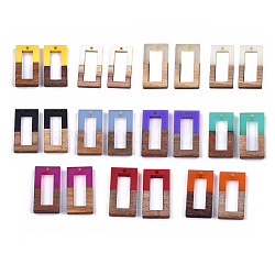 Pendentifs en résine & en bois, rectangle, couleur mixte, 27~28x14.5x3~4mm, Trou: 1.5mm
