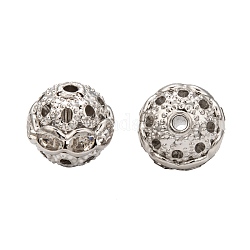 Perles en laiton de strass, Grade a, ronde, de couleur métal platine , clair, taille: environ 10mm de diamètre, Trou: 1.2mm