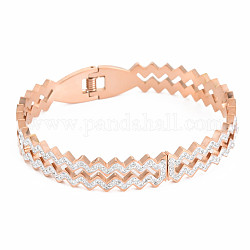 Bracelet de vague de strass en cristal, bracelet jonc articulé en acier inoxydable avec argile polymère pour femme, or rose, diamètre intérieur: 1-7/8x2-3/8 pouce (4.8x5.9 cm)