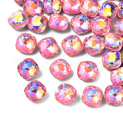 Cabujones de cristal de rhinestone, accesorios de la decoración del arte del clavo, facetados, cuadrado, rosa, 8x8x5mm
