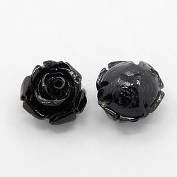 Synthetic Coral 3D Flower Rose Beads, Dyed, Black, 6x6mm, Hole: 1mm