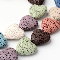 Dyed Natural Lava Rock Bead Strands, Heart, Mixed Color, 20~21x20~21x7~8mm, Hole: 1mm, about 20pcs/strand, 15.55 inch