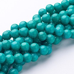 Natur Mashan Jade runde Perlen Stränge, gefärbt, dunkeltürkis, 8 mm, Bohrung: 1 mm, ca. 51 Stk. / Strang, 15.7 Zoll