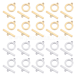 UNICRAFTALE 20Sets 2 Colors Flat OT buckle Ring Stainless Steel Toggle Clasps T Bar Clasps Ring Hole 1.8mm for Necklace Bracelet Jewelry Making Golden Stainless Steel Color