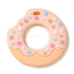 Cuentas focales de silicona ecológicas de calidad alimentaria tipo donut, masticar cuentas para mordedores, cuentas para mordedor diy, rosa, 77x11mm, agujero: 5.5x10 mm, diámetro interior: 35 mm