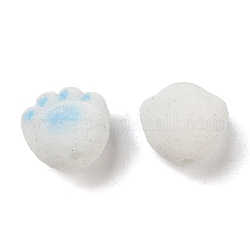 Perles de résine floquées, impression de patte de chat, bleu, 12x12.5x11mm, Trou: 1.8mm