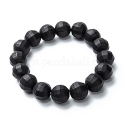 Frosted Glass Beads Stretch Bracelets, Faceted, Round, Black, Beads: 12mm, Inner Diameter: 1-7/8 inch(4.9cm)