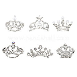 Chgcraft 6 pz 6 stili di cristallo strass corona spilla spille in lega con perle di plastica in rilievo per le donne accessori festa wdding, platino