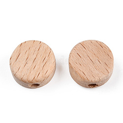 Perle di legno di faggio, undyed, rotondo e piatto, Burlywood, 14~15x7mm, Foro: 3 mm