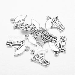 Tibetan Style Alloy Pendants, Horse Head, Antique Silver, Lead Free and Cadmium Free, 21x18.5mm, Hole: 2.5mm