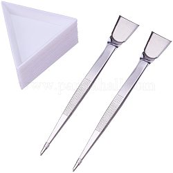 パンダホール20個の白いプラスチック製の三角形のビーズソートトレイと2個のステンレス鋼の便利なピンセット（スクープショベル付き）