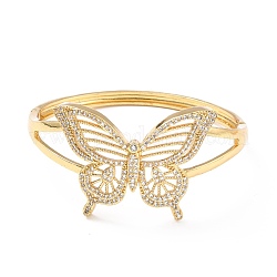 Clear Cubic Zirconia Butterfly Hinged Bangle, Brass Jewelry for Women, Cadmium Free & Lead Free, Real 18K Gold Plated, Inner Diameter: 2-1/4x2-1/8 inch(5.7x5.4cm)