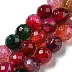 Natural Agate Beads Strands, Dyed & Heated, Round, Faceted, Red, 6mm, Hole: 1mm, about 62pcs/strand, 14.37~14.76 inch(36.5~37.5cm)