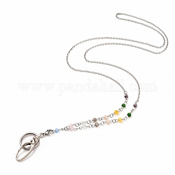 ID Card Neck Strap Card Holder, Badge Holder Lanyard, with Glass Beads, Iron Swivel Clasps and Stainless Steel Findings, Colorful, 31 inch(78cm)