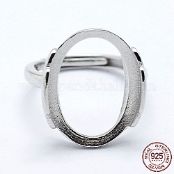 Компоненты кольца на палец из стерлингового серебра 925 пробы с родиевым покрытием, регулируемый, овальные, платина, размер 7 (17мм), шириной 2 мм , лоток : 15x20 мм