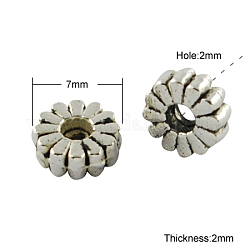 Perline di distanziatore stile tibetano,  cadmio& piombo libero, ciambella, argento antico, 7x2mm, Foro: 2 mm